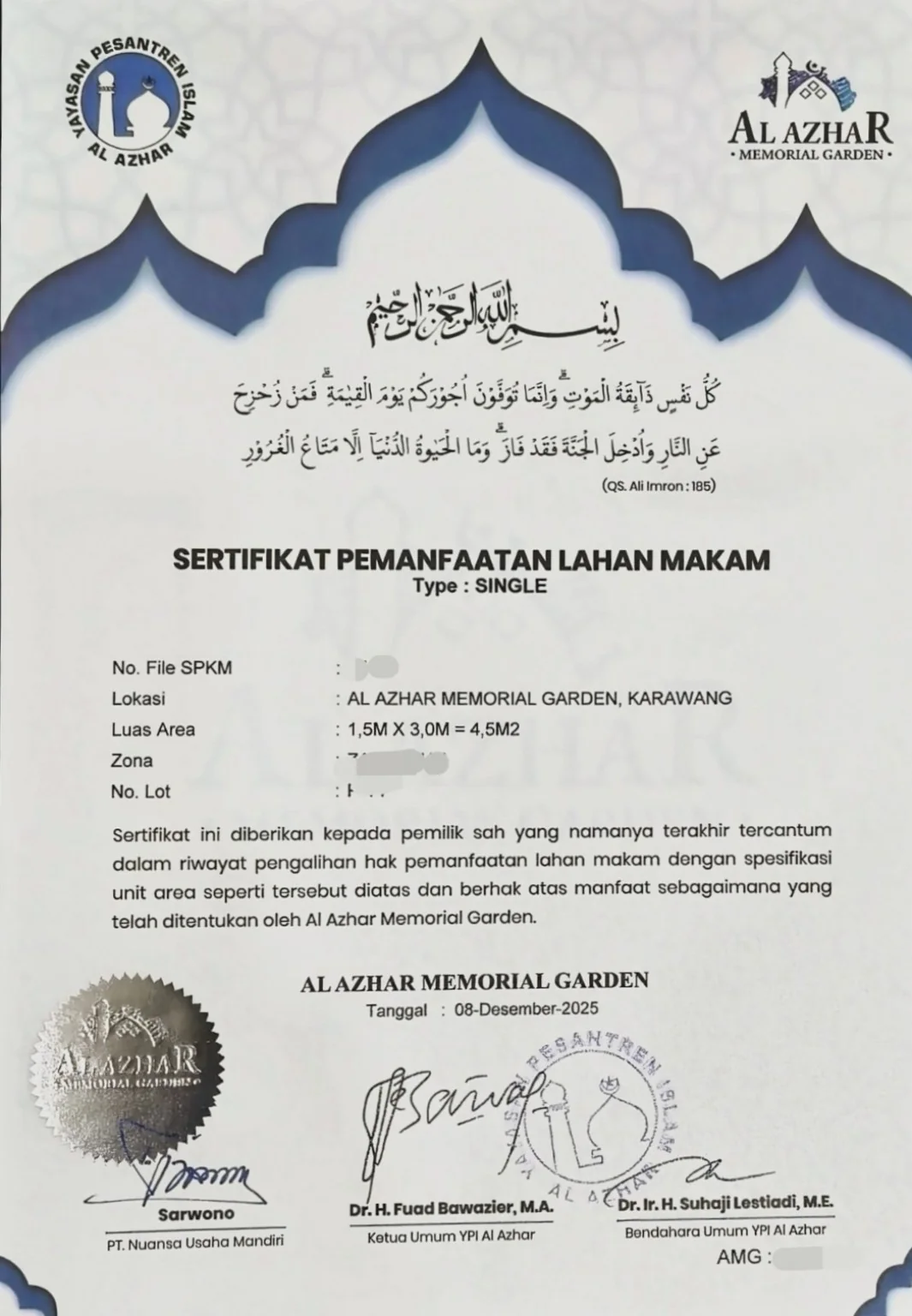Contoh dokumen pemanfaatan lahan makam Al Azhar Memorial Garden