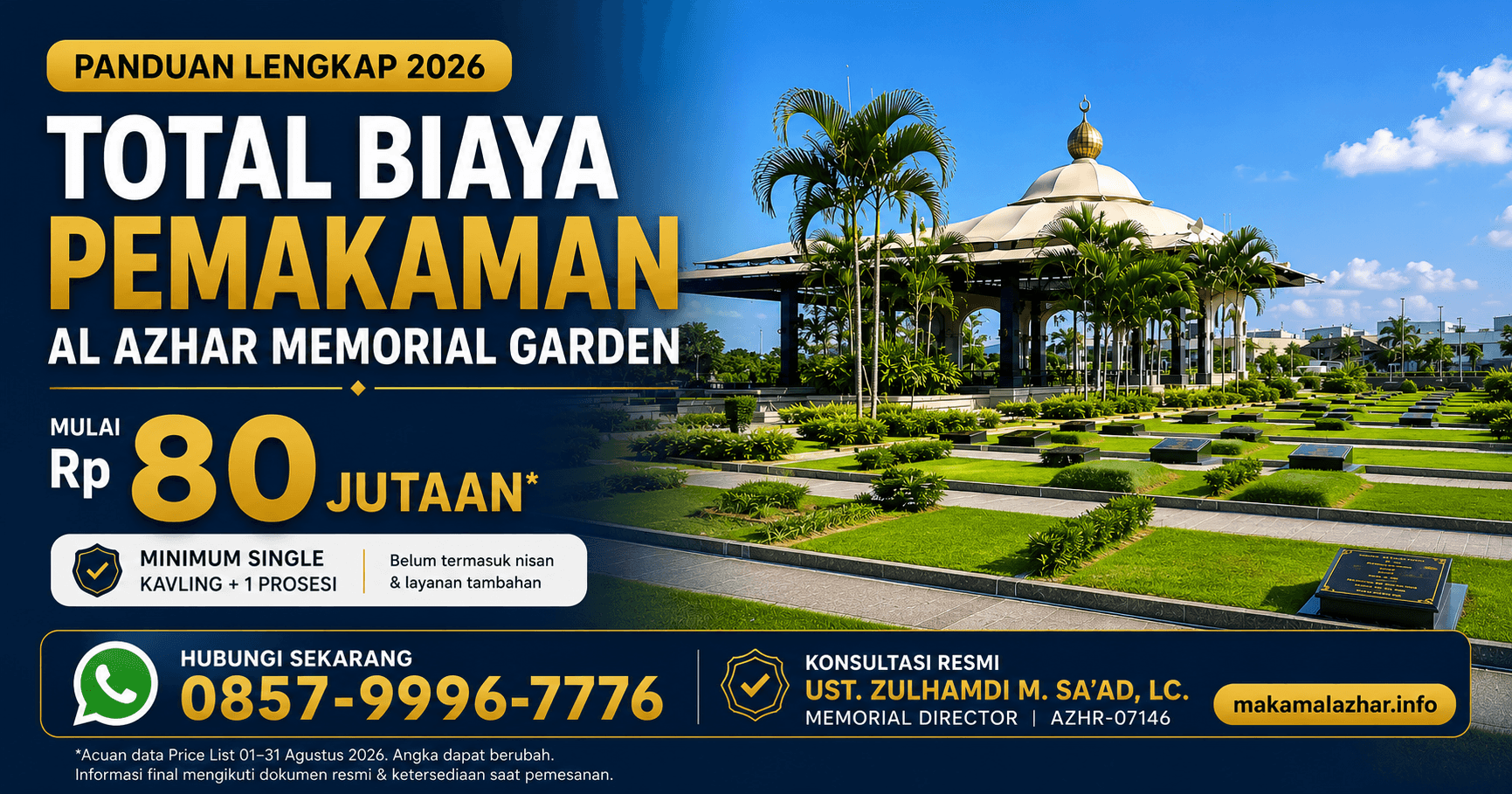 Total biaya pemakaman Al Azhar Memorial Garden 2026 mulai Rp80 jutaan
