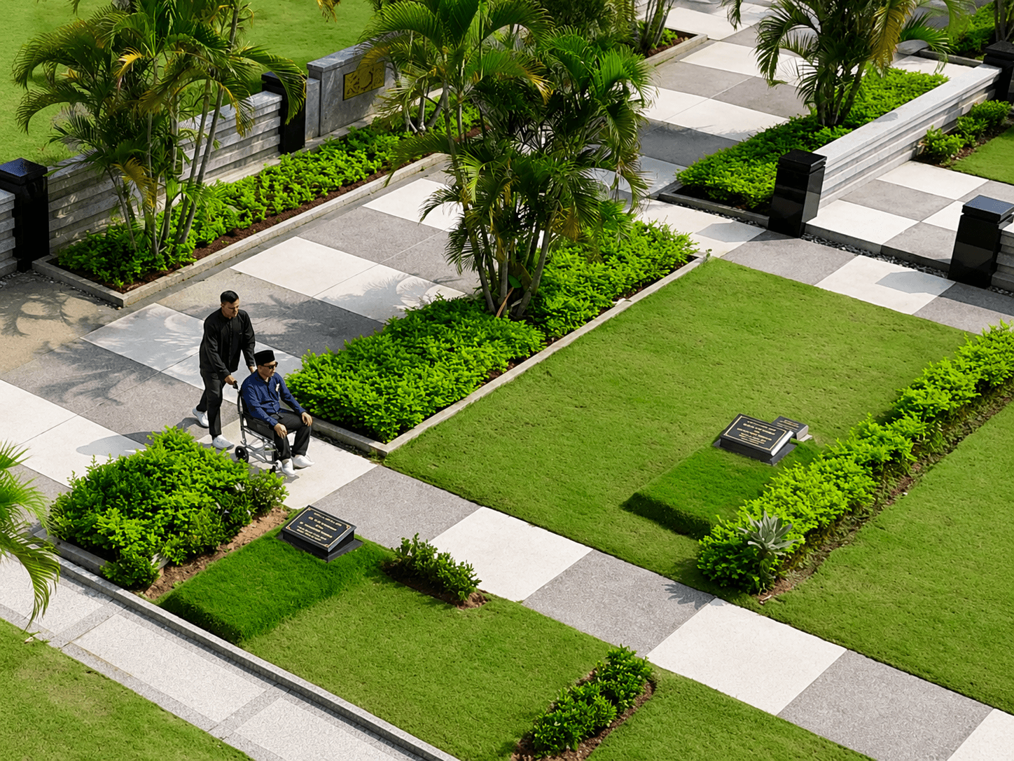 Walkway Al Azhar Memorial Garden untuk pejalan kaki dan pengguna kursi roda
